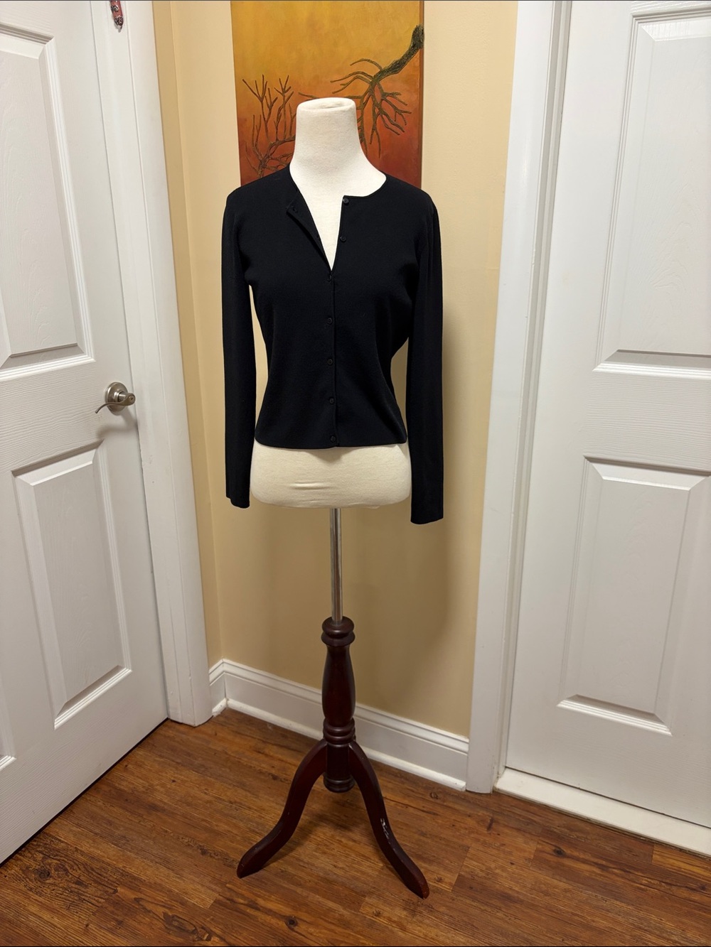 Ann Taylor Black Button-Front Knit Blazer-Style Cardigan
